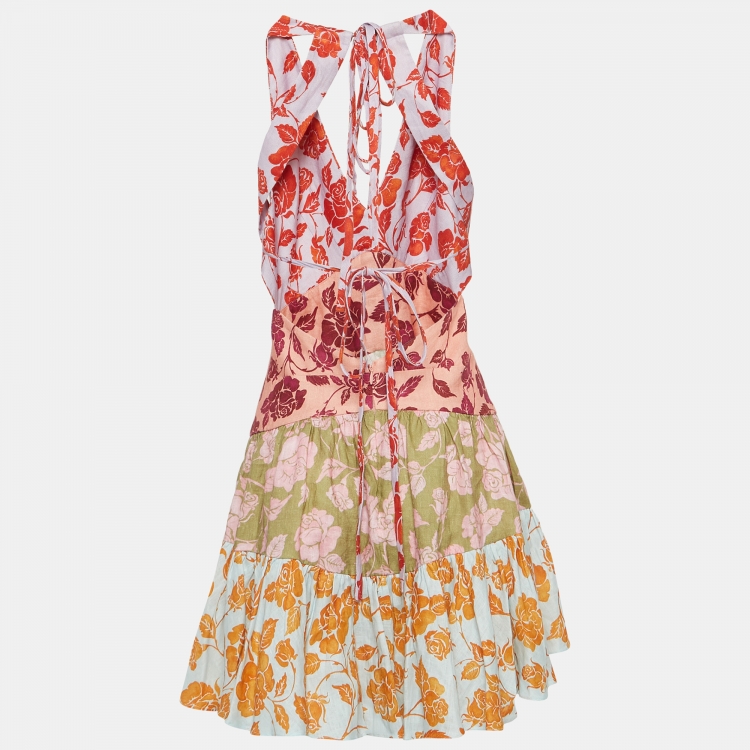 Pre Owned Zimmermann Multicolor Floral Printed Linen Lovestruck V-Neck Mini Dress M