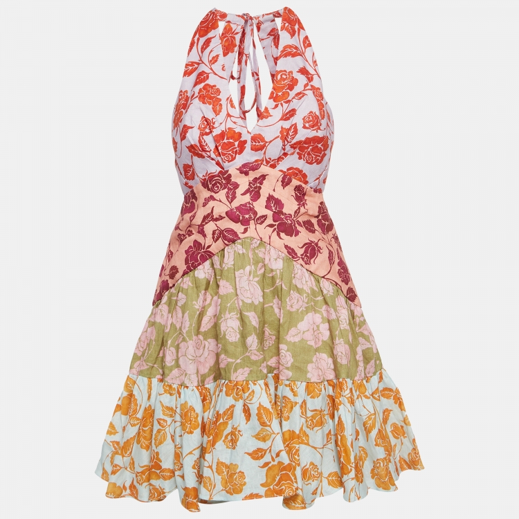 Pre Owned Zimmermann Multicolor Floral Printed Linen Lovestruck V-Neck Mini Dress M