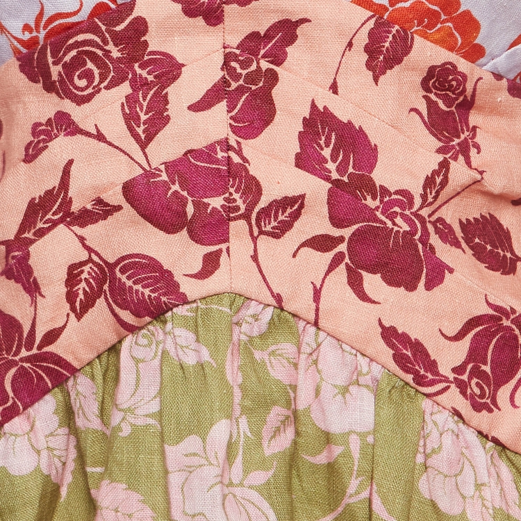 Pre Owned Zimmermann Multicolor Floral Printed Linen Lovestruck V-Neck Mini Dress M