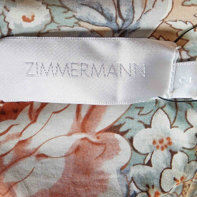 Pre Owned Zimmermann Brown Anais Antique Floral Cotton Tie Midi Dress M