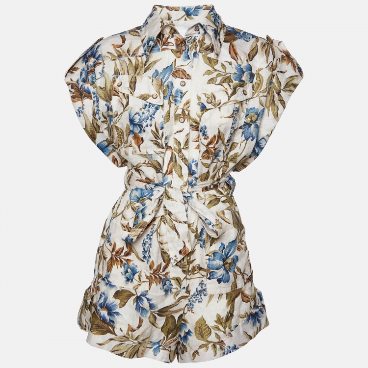 Pre Owned Zimmermann  Multicolor Aliane Floral Linen Belted Playsuit S