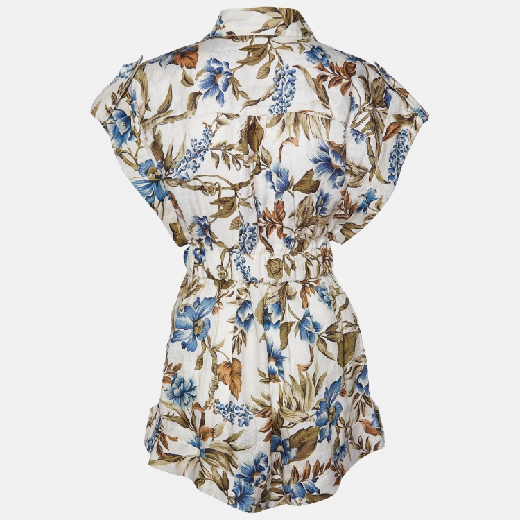 Pre Owned Zimmermann  Multicolor Aliane Floral Linen Belted Playsuit S
