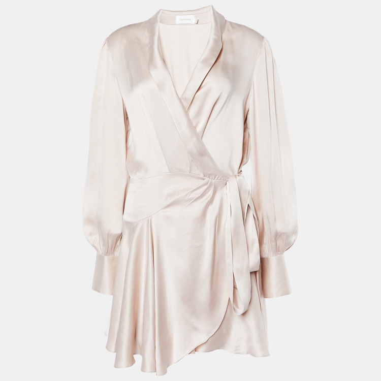 مملوكة مسبقًا Zimmermann Pink Satin Wrap-Around Mini Dress L
