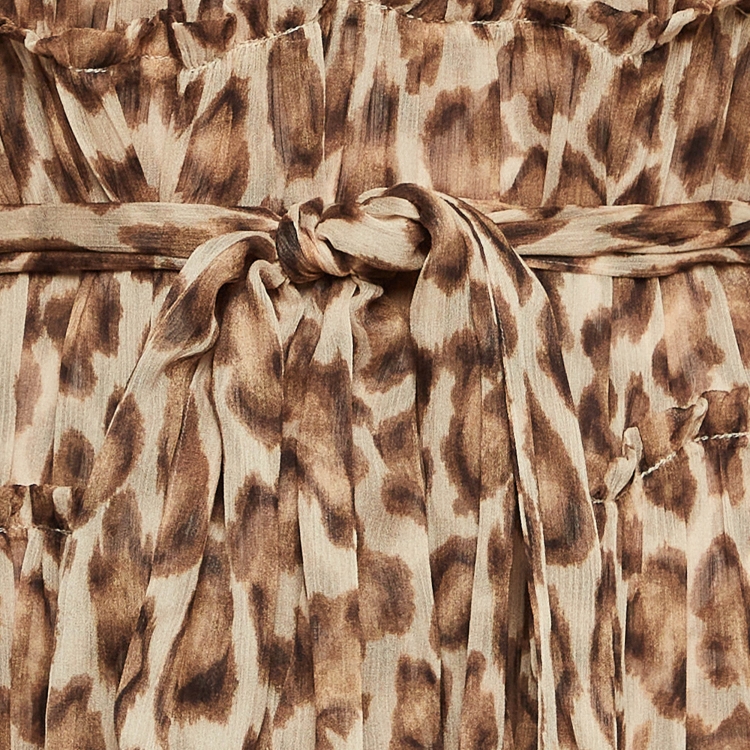 Pre Owned Zimmermann Brown Animal Print Silk Tiered Midi Dress M