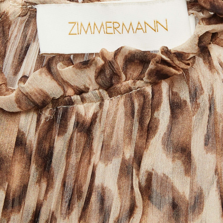 Pre Owned Zimmermann Brown Animal Print Silk Tiered Midi Dress M
