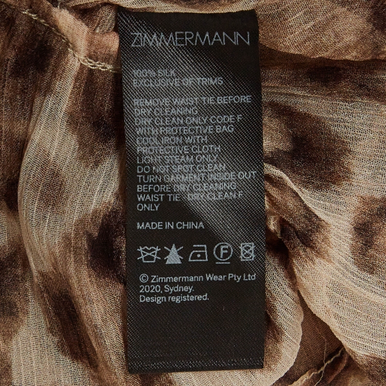 Pre Owned Zimmermann Brown Animal Print Silk Tiered Midi Dress M
