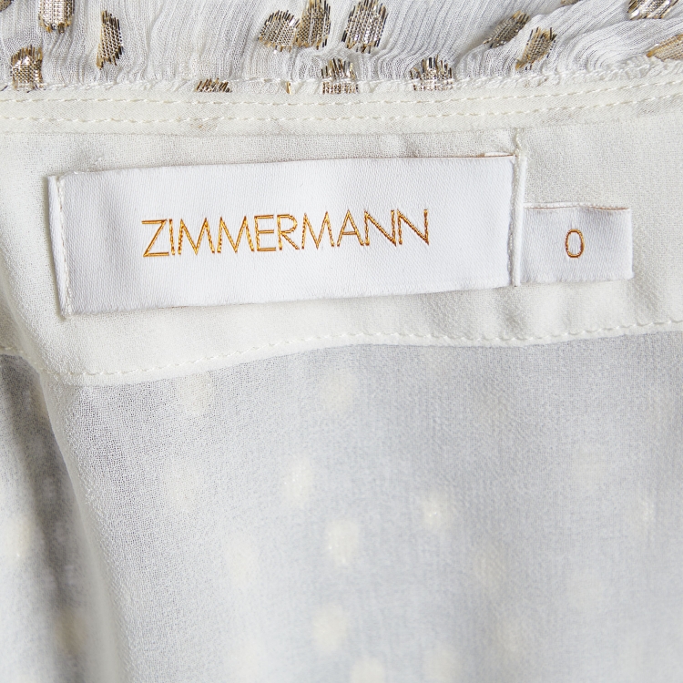 Pre Owned Zimmermann Off-White Silk-Lurex Blend Ruffled Wrap Midi Dress XS