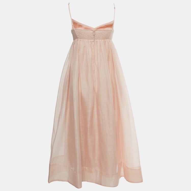 Pre Owned Zimmermann Pink Linen Blend Dancer Empire Waist Dress S