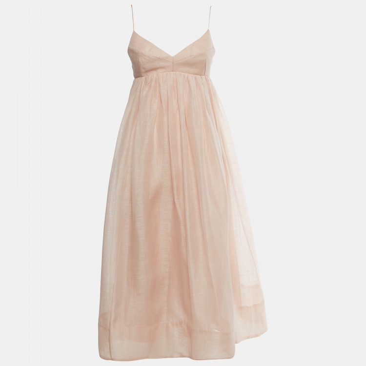 Pre Owned Zimmermann Pink Linen Blend Dancer Empire Waist Dress S