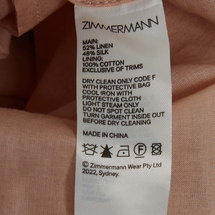 Pre Owned Zimmermann Pink Linen Blend Dancer Empire Waist Dress S