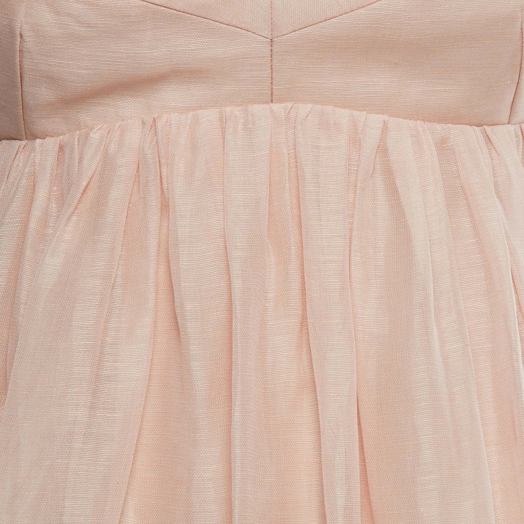 Pre Owned Zimmermann Pink Linen Blend Dancer Empire Waist Dress S