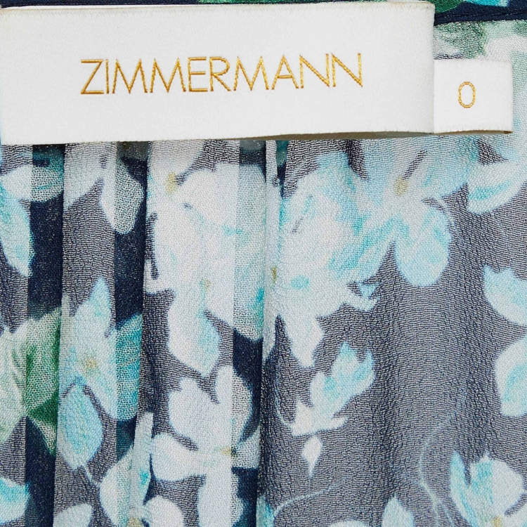 Pre Owned Zimmermann Blue Floral Print Chiffon Moncur Wrap Mini Dress S