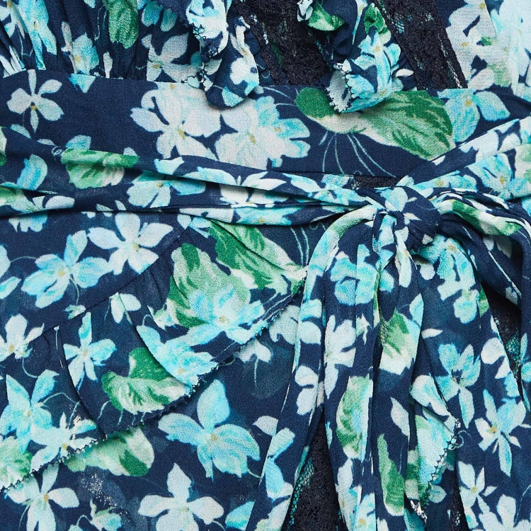 Pre Owned Zimmermann Blue Floral Print Chiffon Moncur Wrap Mini Dress S