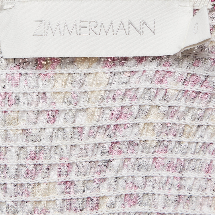 مملوكة مسبقًا Zimmermann White Floral Print Linen Tie-Strap Carnaby Dress S