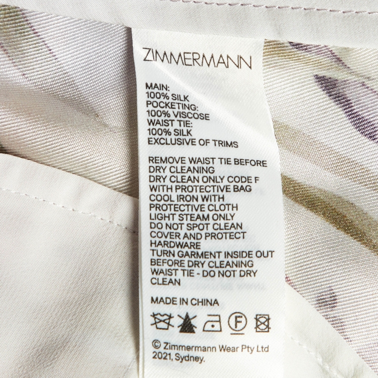 Pre Owned Zimmermann Purple Botanica Book Print Silk Belted Shorts M