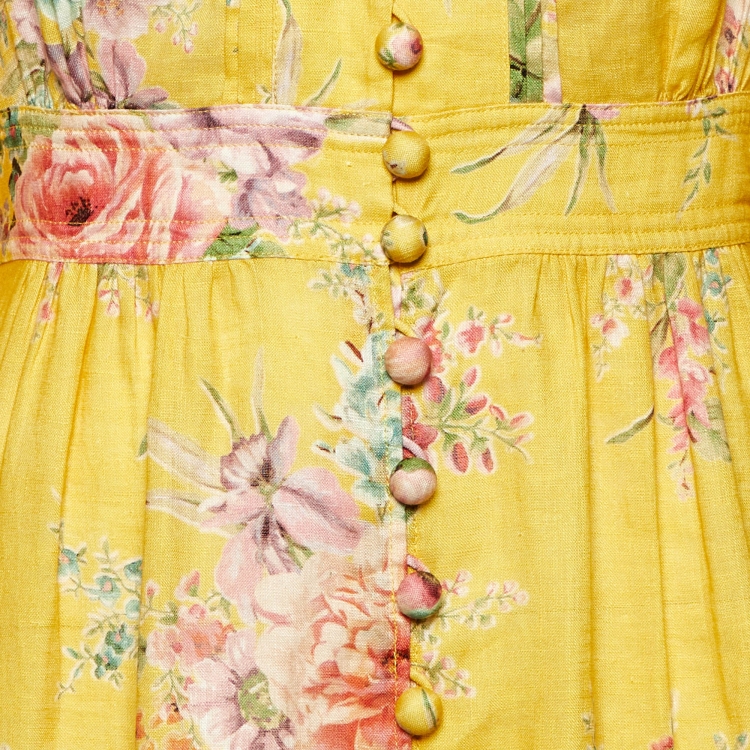 Pre Owned Zimmermann Yellow Floral Print Long Dress L