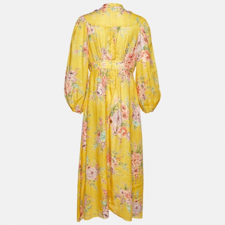 Pre Owned Zimmermann Yellow Floral Print Long Dress L