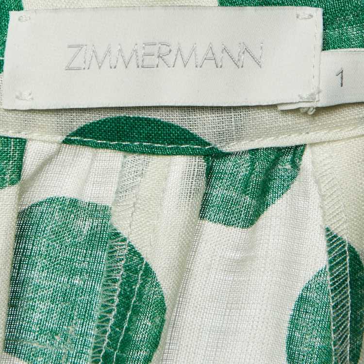 Pre Owned Zimmermann Green Polka Dot Print Linen Midi Skirt S
