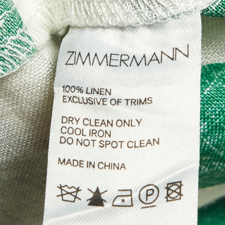 Pre Owned Zimmermann Green Polka Dot Print Linen Midi Skirt S