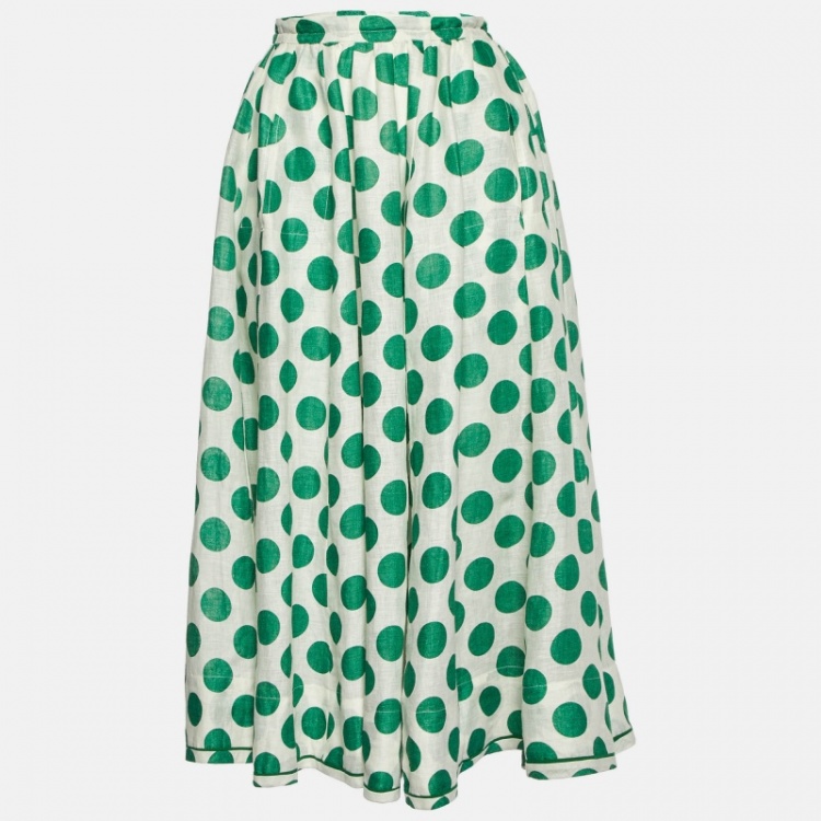 Pre Owned Zimmermann Green Polka Dot Print Linen Midi Skirt S
