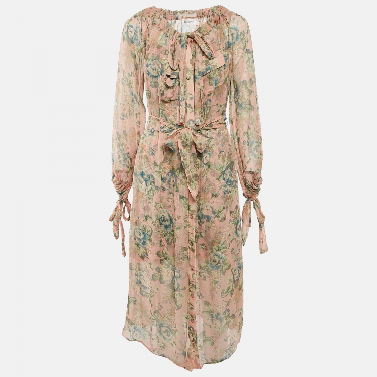 Pre Owned Zimmermann Multicolor Floral Print Silk Button Front Midi Dress S
