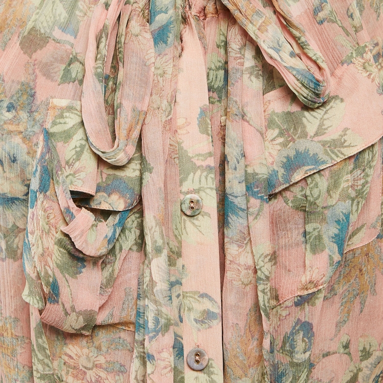 Pre Owned Zimmermann Multicolor Floral Print Silk Button Front Midi Dress S