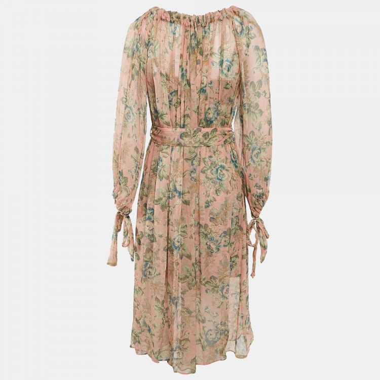 Pre Owned Zimmermann Multicolor Floral Print Silk Button Front Midi Dress S