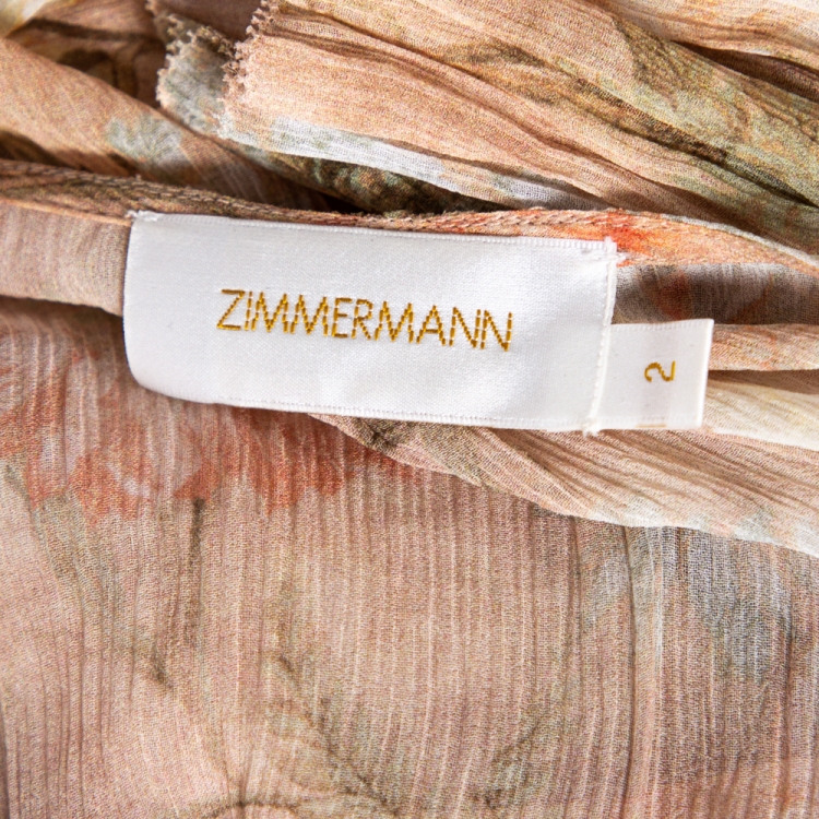 Pre Owned Zimmermann Multicolored Floral Printed Silk Tiered Gathered Hem Belted Dress S