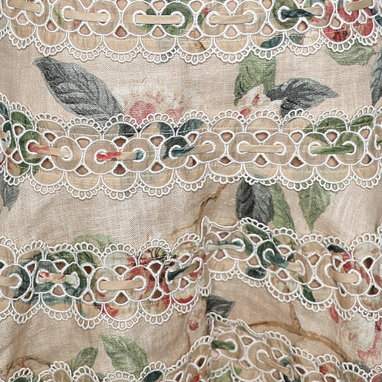 Pre Owned Zimmermann Beige Floral Printed Linen Trim Detail Kirra Dress M