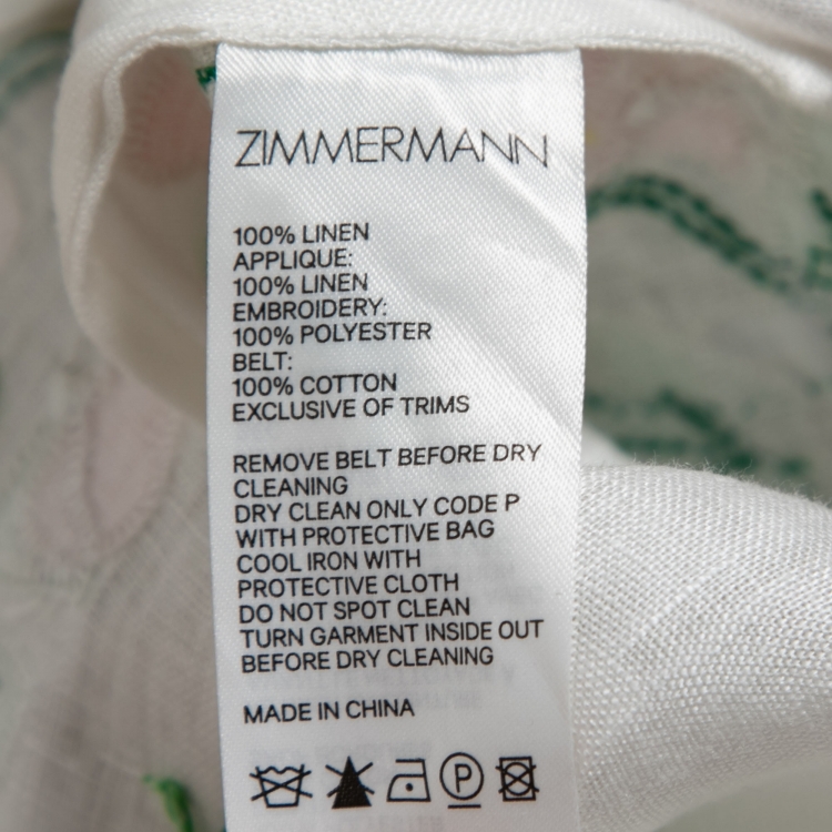 Pre Owned Zimmermann White Embroidered Linen Belted Dress M
