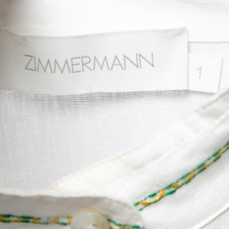 Pre Owned Zimmermann White Embroidered Linen Belted Dress M