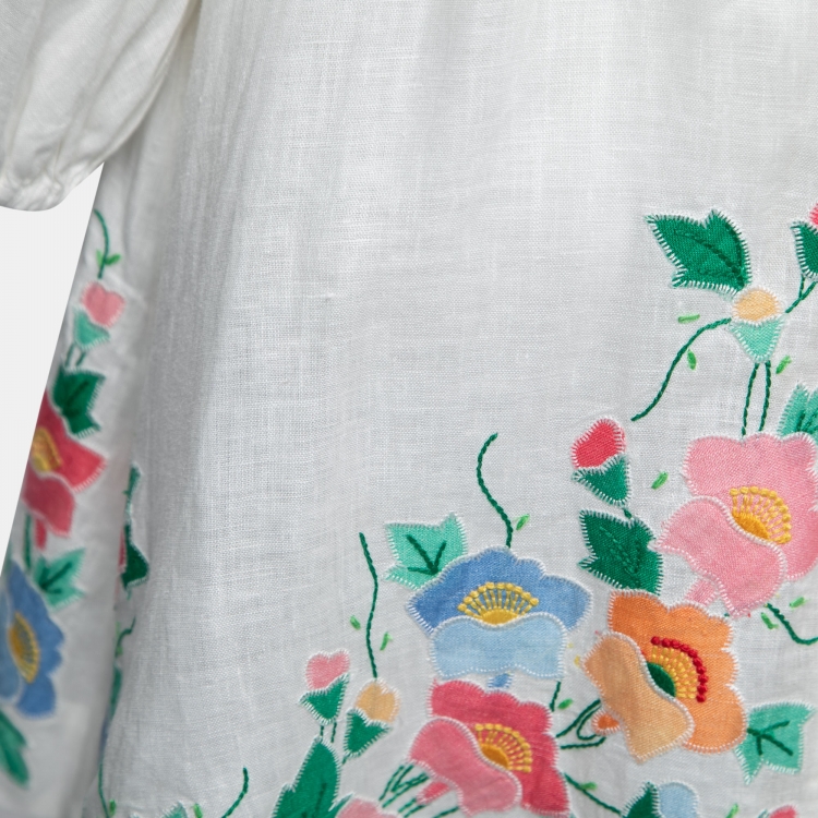 Pre Owned Zimmermann White Embroidered Linen Belted Dress M