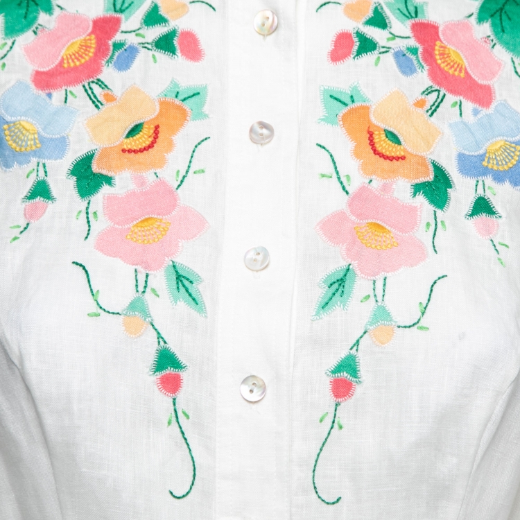 Pre Owned Zimmermann White Embroidered Linen Belted Dress M