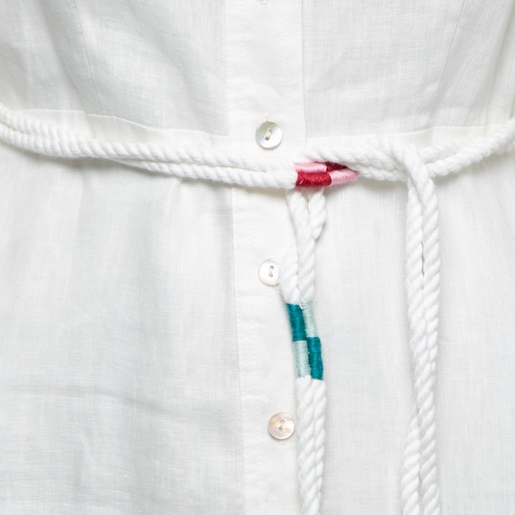 Pre Owned Zimmermann White Embroidered Linen Belted Dress M