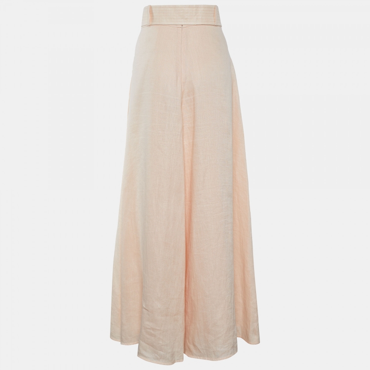 Pre Owned Zimmermann Peach Linen Belted Maxi Skirt L