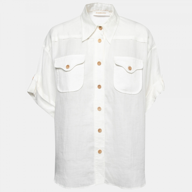 Pre Owned Zimmermann White Ramie Pocketed Button Front Shirt L