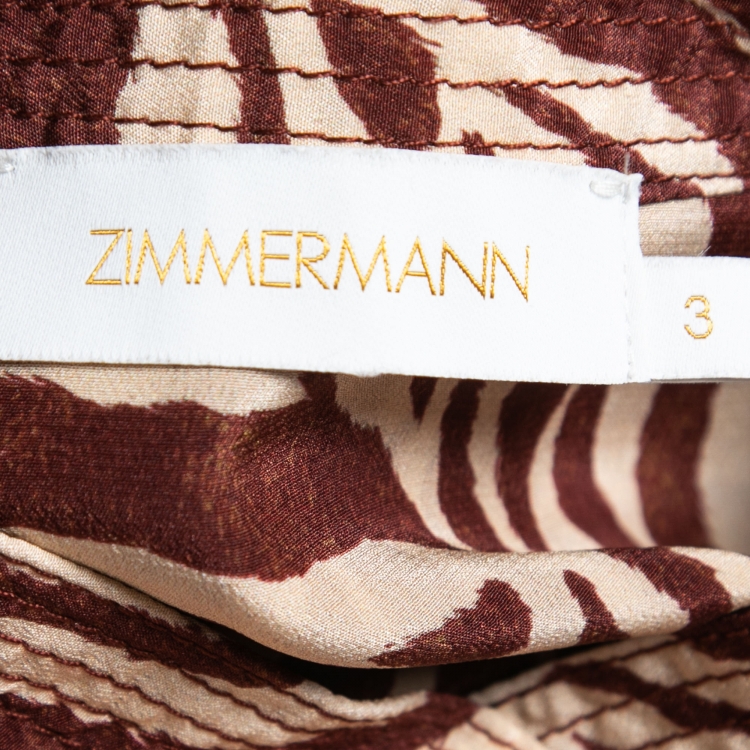 Pre Owned Zimmermann Beige Printed Silk Pocket Detail Button Front Shirt L