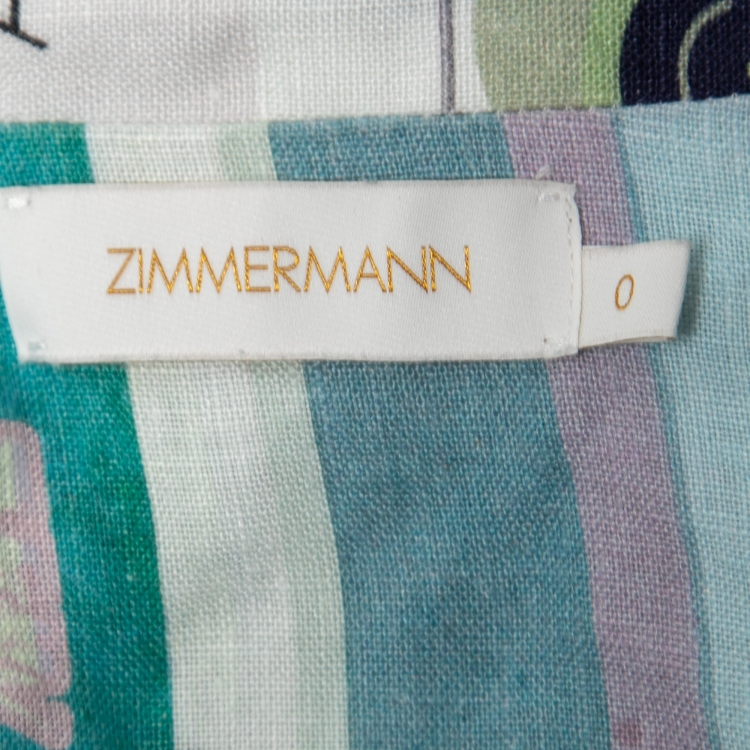 Pre Owned Zimmermann Multicolor Printed Linen Belted Mini Shirtdress S