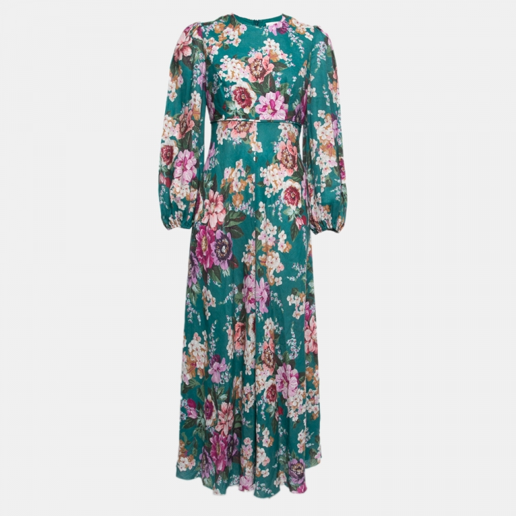 Pre Owned Zimmermann Green Floral Printed Linen Maxi Dress M