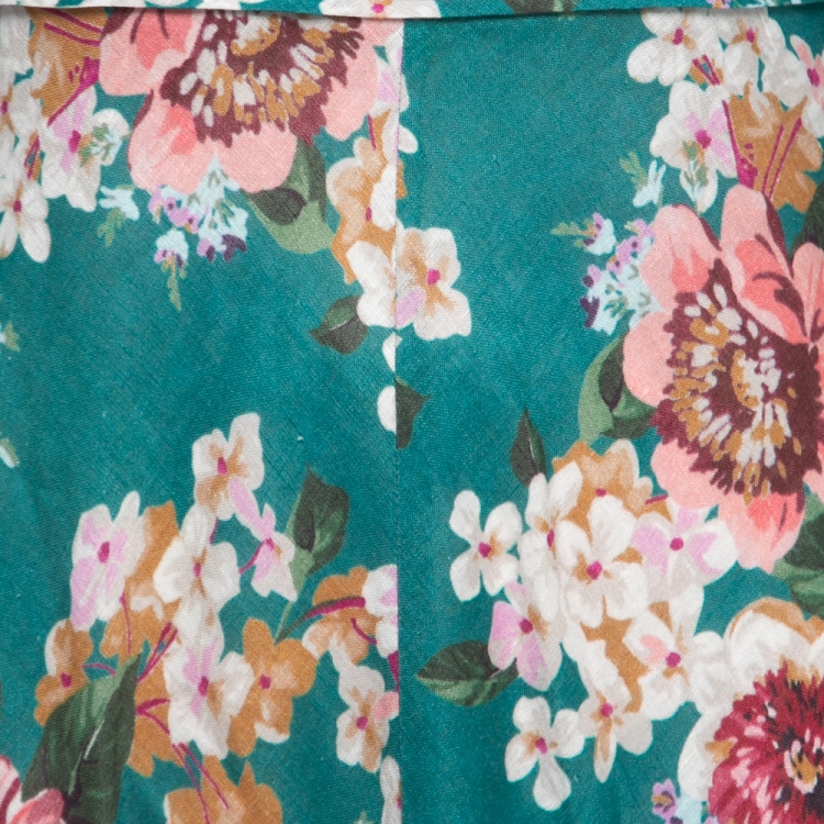 Pre Owned Zimmermann Green Floral Printed Linen Maxi Dress M