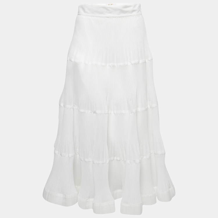 Pre Owned Zimmermann White Plisse Organza Midi Skirt M