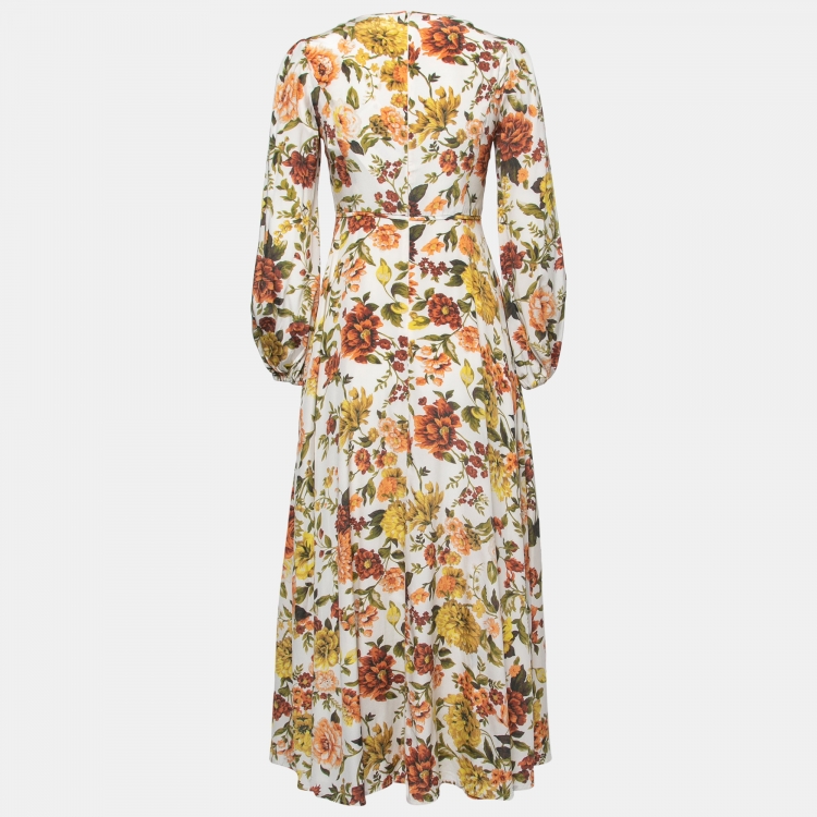 Pre Owned Zimmermann White Floral Printed Silk Maxi Dress S