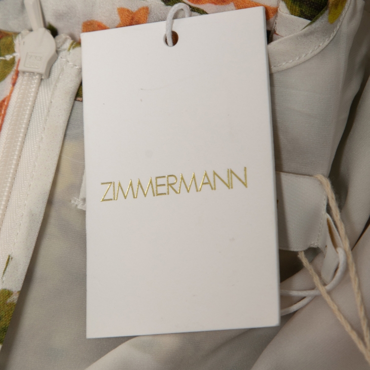 Pre Owned Zimmermann White Floral Printed Silk Maxi Dress S