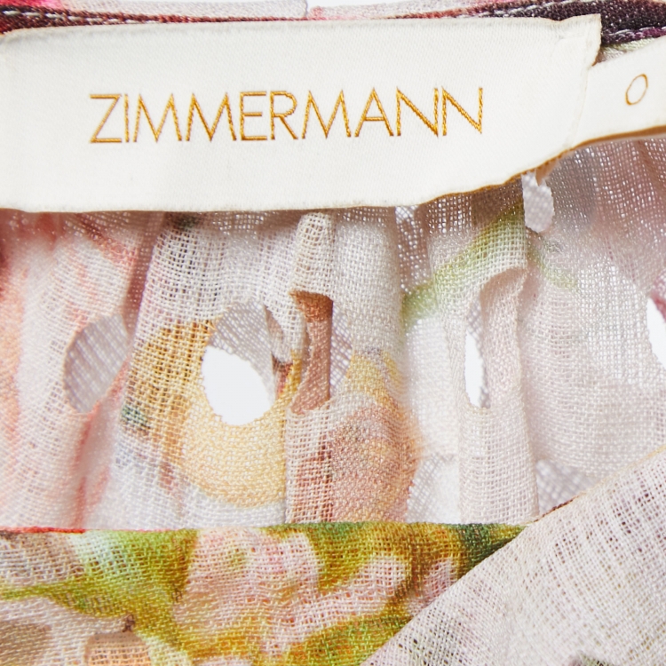 Pre Owned Zimmermann Multicolor Floral Print Laser-Cut Gauze Frilled Prima Gown S