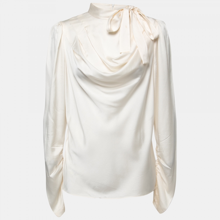 Zimmermann Cream Silk Draped Tie-Neck Blouse L Zimmermann | The Luxury  Closet