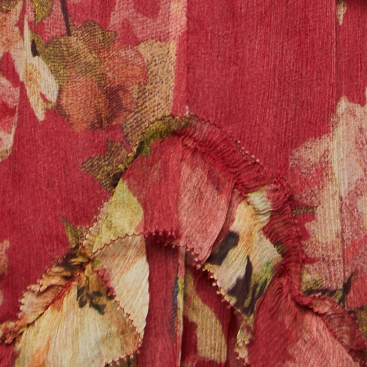 Pre Owned Zimmermann Red Floral Printed Chiffon Ruffled Backless Mini Dress M