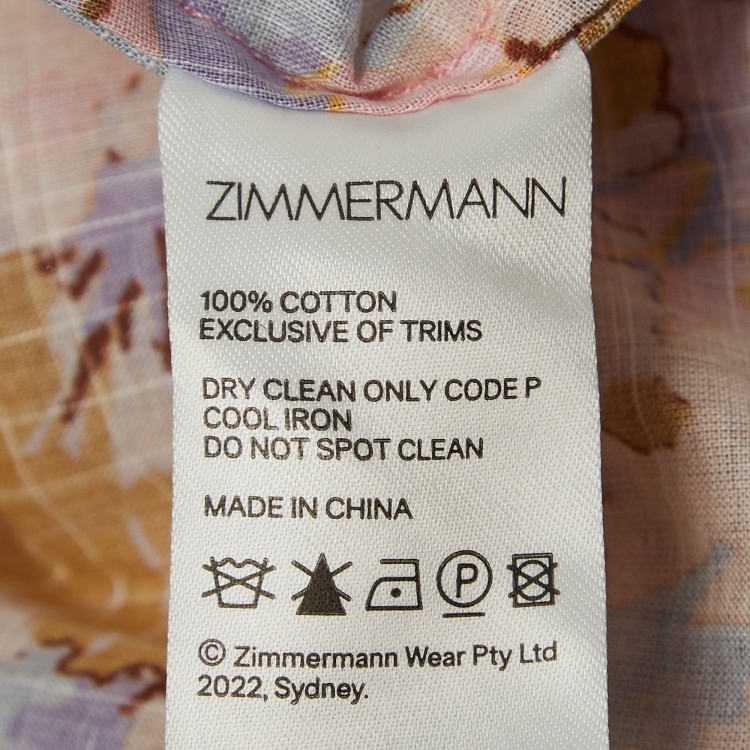Pre Owned Zimmermann Multicolor Floral Print Cotton Ruched Sleeve Midi Dress M