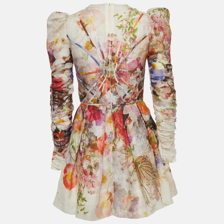 Pre Owned Zimmermann Multicolor Floral Print Linen-Blend Mini Dress S