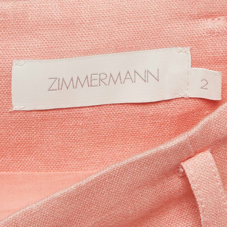Pre Owned Zimmermann Pink Floral Print Linen Belted Shorts M