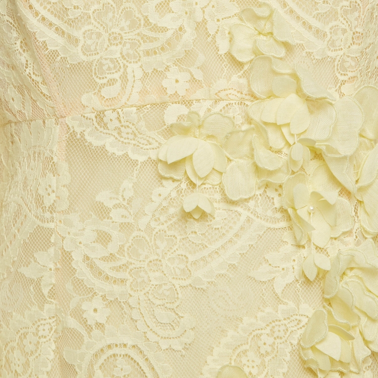 Pre Owned Zimmermann Yellow High Tide Applique Lace Midi Dress M